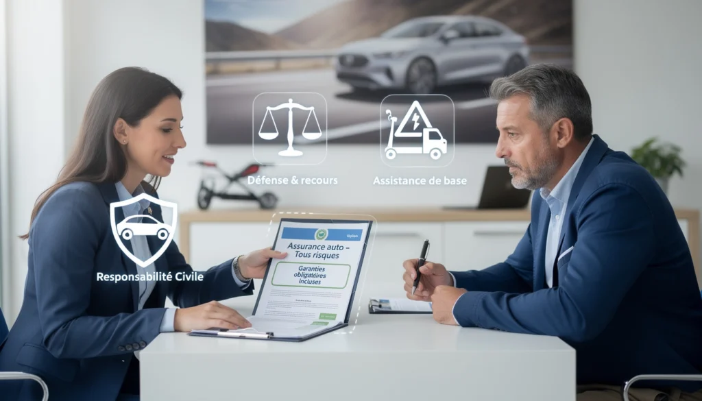 Une conseillère en assurance parle des garanties d'assurance auto avec un homme